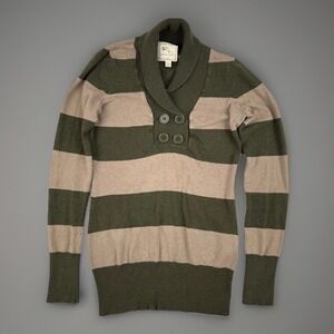 Pink Rose‎ Striped Shawl Collar Sweater Tunic L Olive Taupe Cozy